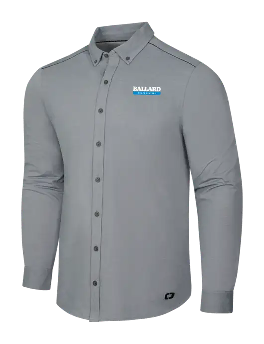 OGIO Medium Grey Heather Modern Code Stretch Button-Up Shirt w/Ballard Truck Centers Logo
