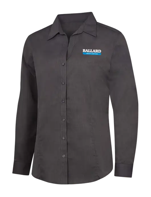 Womens Soft Black Crosshatch Easy Care Shirt w/Ballard Truck Centers Logo