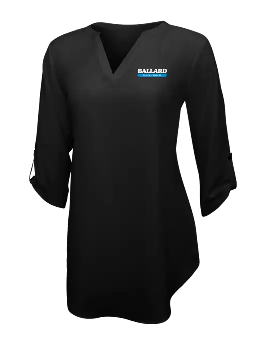Womens Black 3/4 Sleeve Tunic Blouse w/Ballard Truck Centers Logo