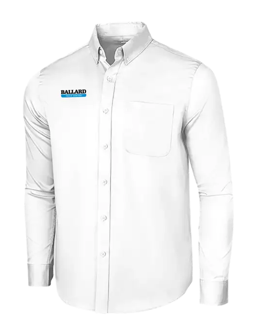 Long Sleeve White Superpro React Twill Shirt w/Ballard Truck Centers Logo