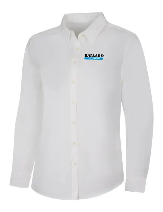 Womens White Long Sleeve Superpro React Twill Shirt w/Ballard Truck Centers Logo