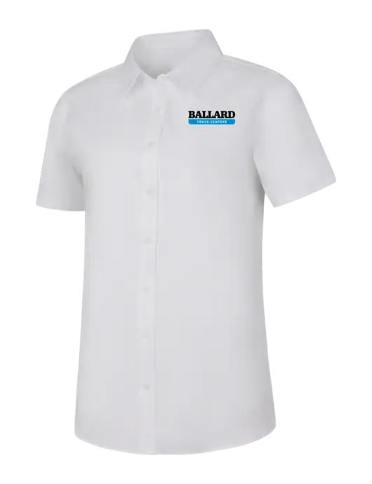 Womens White Short Sleeve Superpro React Twill Shirt w/Ballard Truck Centers Logo