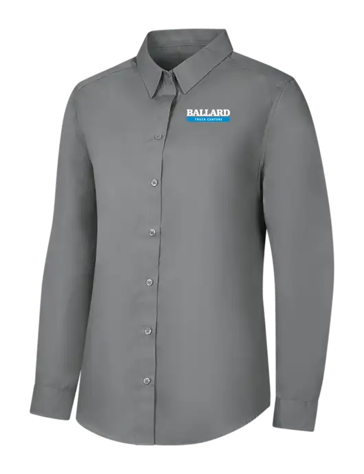 Womens Medium Grey Long Sleeve Carefree Poplin Shirt w/Ballard Truck Centers Logo