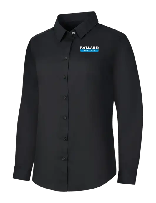 Womens Black Long Sleeve Carefree Poplin Shirt w/Ballard Truck Centers Logo