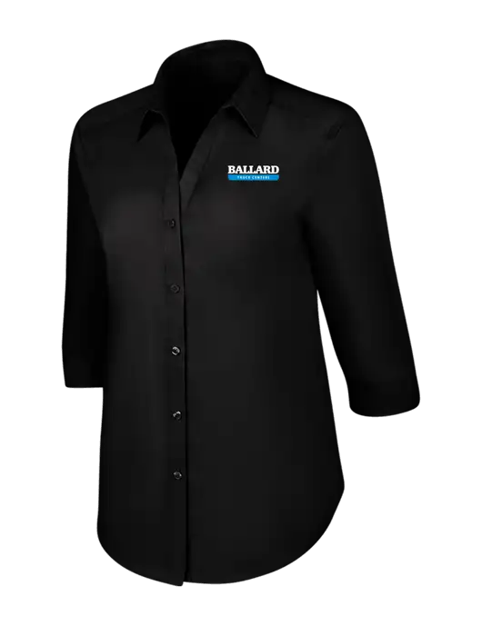Womens Black 3/4 Sleeve Carefree Poplin Shirt w/Ballard Truck Centers Logo