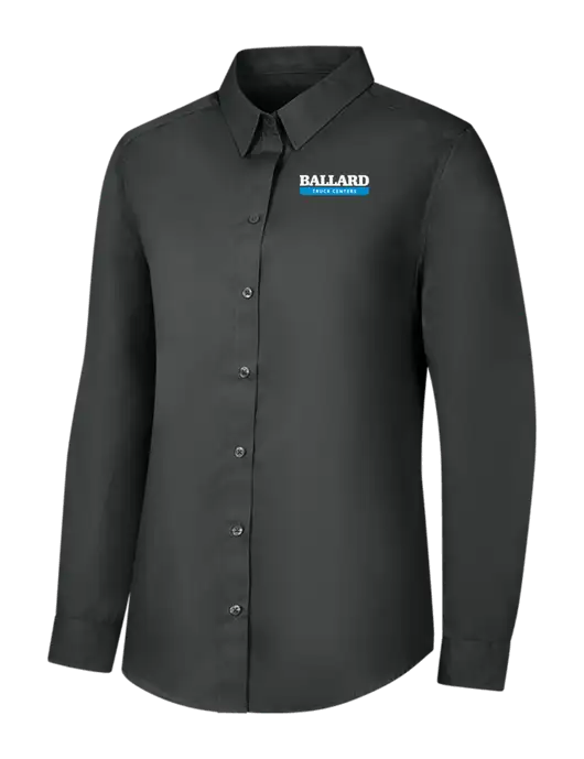 Womens Dark Grey Long Sleeve Carefree Poplin Shirt w/Ballard Truck Centers Logo