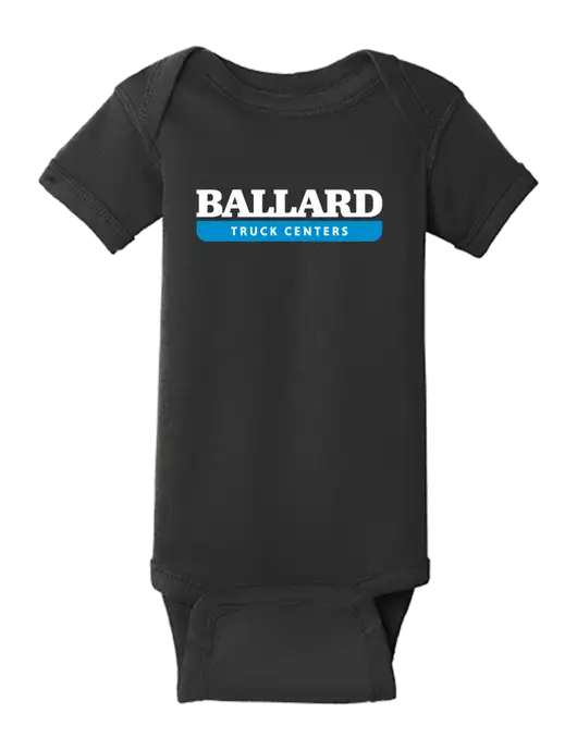 Rabbit Skins Black Infant Short Sleeve Baby Rib Bodysuit w/Ballard Truck Centers Logo