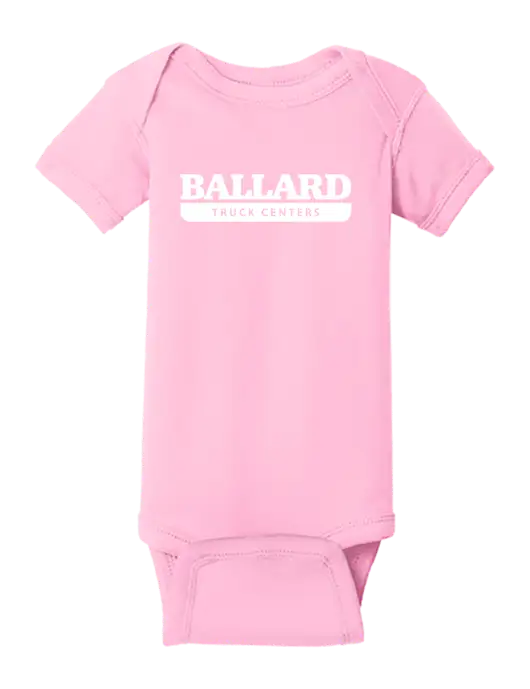 Rabbit Skins Pink Infant Short Sleeve Baby Rib Bodysuit w/Ballard Truck Centers Logo