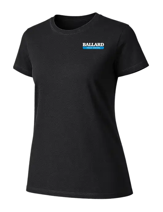 Womens Ring Spun Jet Black 4.5 oz T-Shirt w/Ballard Truck Centers Logo