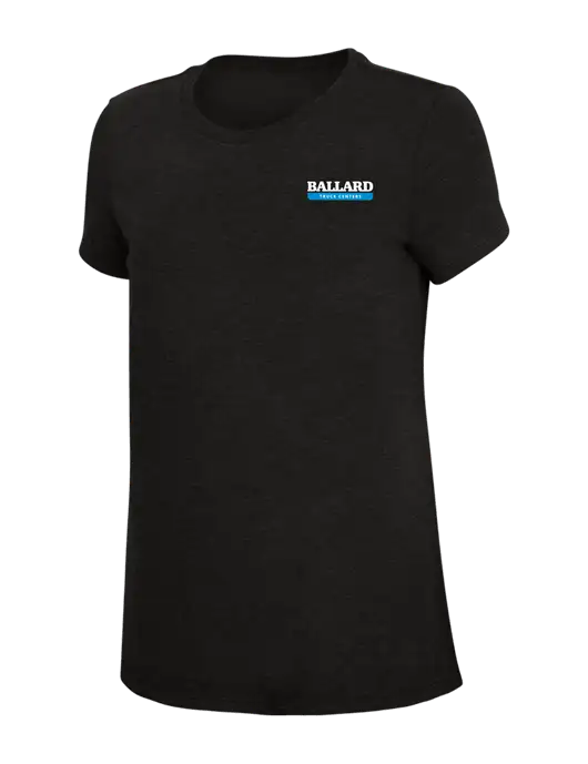 Womens Simply Soft Black 4.5oz Poly/Combed Ring Spun Cotton T-Shirt w/Ballard Truck Centers Logo
