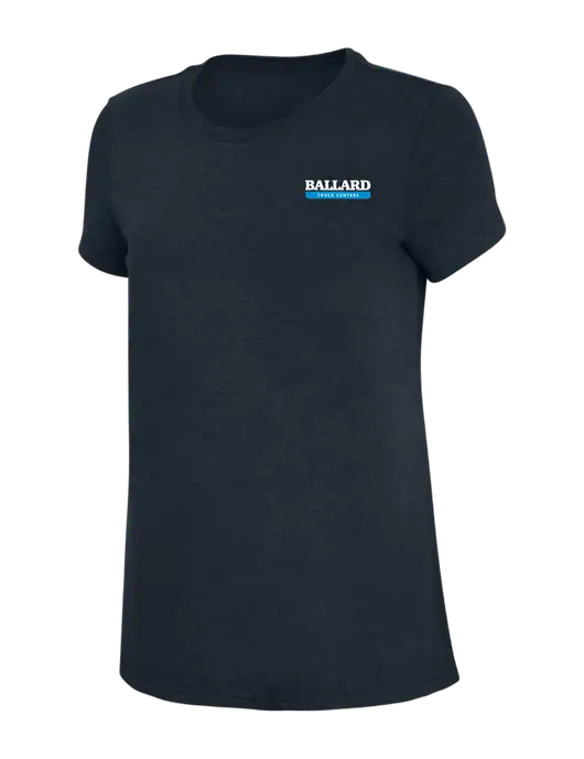Womens Simply Soft Navy 4.5oz Poly/Combed Ring Spun Cotton T-Shirt w/Ballard Truck Centers Logo