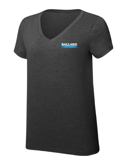 Womens Simply Soft V-Neck Black Frost 4.5oz  Poly/Combed Ring Spun Cotton T-Shirt w/Ballard Truck Centers Logo