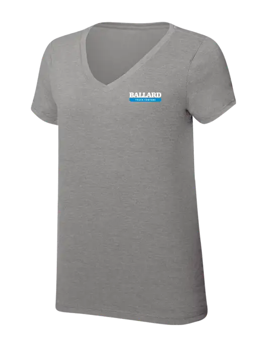 Womens Simply Soft V-Neck Grey Frost 4.5oz  Poly/Combed Ring Spun Cotton T-Shirt w/Ballard Truck Centers Logo