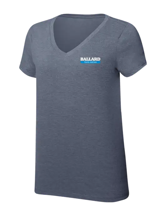 Womens Simply Soft V-Neck Navy Frost 4.5oz  Poly/Combed Ring Spun Cotton T-Shirt w/Ballard Truck Centers Logo
