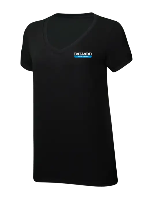 Womens Simply Soft V-Neck Black 4.5oz  Poly/Combed Ring Spun Cotton T-Shirt w/Ballard Truck Centers Logo