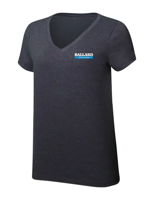 Womens Simply Soft V-Neck Heather Charcoal 4.5oz  Poly/Combed Ring Spun Cotton T-Shirt w/Ballard Truck Centers Logo