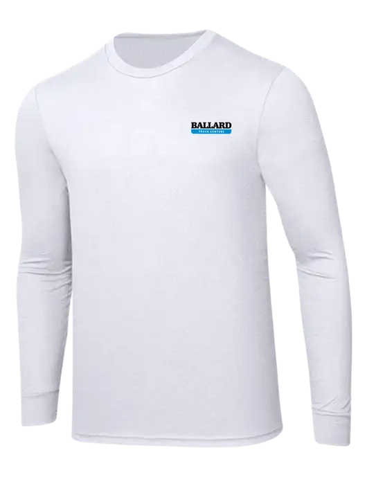 Simply Soft Long Sleeve White 4.5 oz, Poly/Combed Ring Spun Cotton T-Shirt w/Ballard Truck Centers Logo