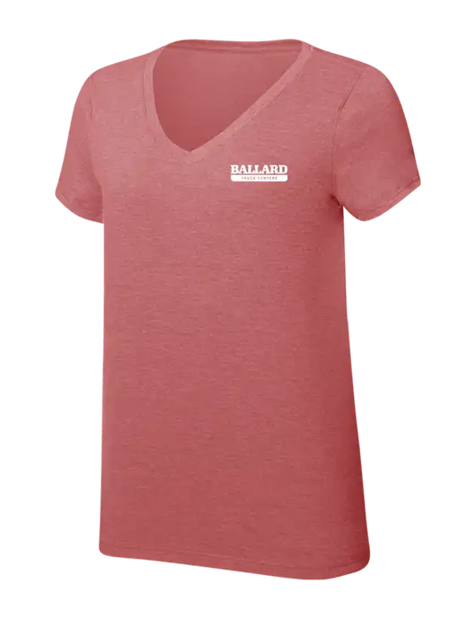 Womens Simply Soft V-Neck Blush Frost 4.5oz  Poly/Combed Ring Spun Cotton T-Shirt w/Ballard Truck Centers Logo