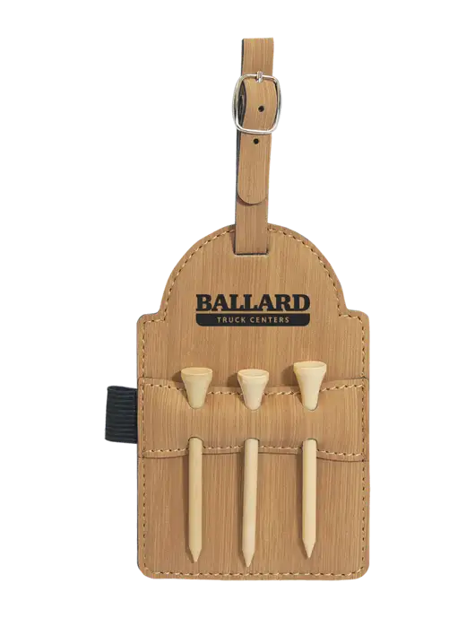 Bamboo Leatherette Golf Bag Tag with 3 Wooden Tees w/Ballard Truck Centers Logo