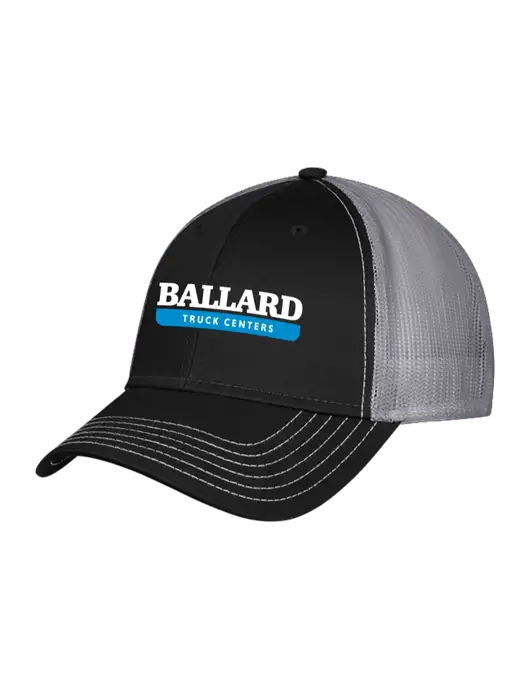 Black/Medium Dark Grey Mesh Trucker Cap Snap Back w/Ballard Truck Centers Logo