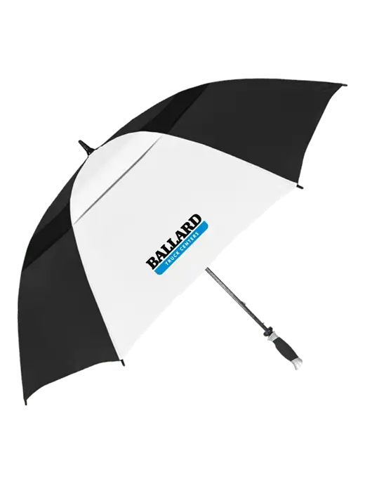 Black/White Vented Typhoon Tamer Golf Umbrella w/Ballard Truck Centers Logo