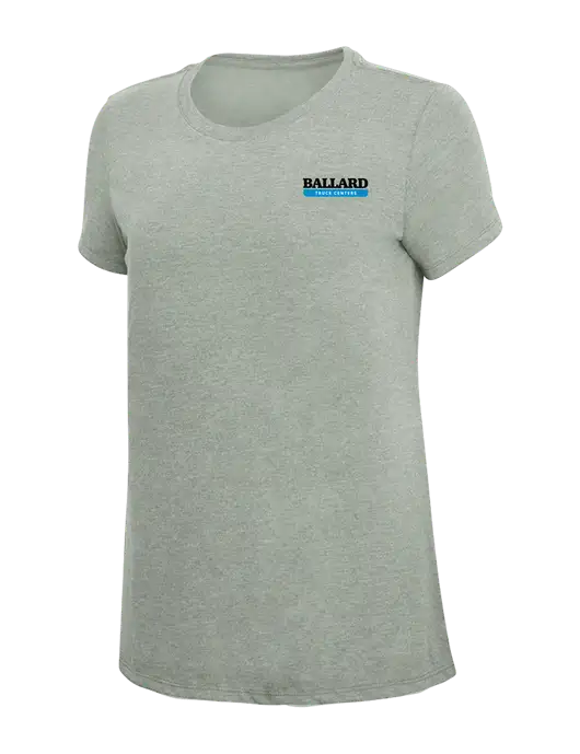Womens Simply Soft Heathered Light Grey 4.5oz Poly/Combed Ring Spun Cotton T-Shirt w/Ballard Truck Centers Logo