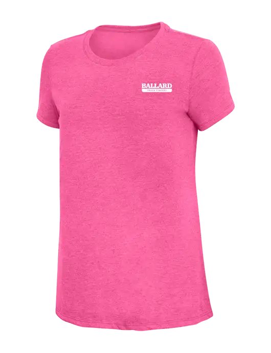 Womens Simply Soft Fuchsia Frost 4.5oz Poly/Combed Ring Spun Cotton T-Shirt w/Ballard Truck Centers Logo