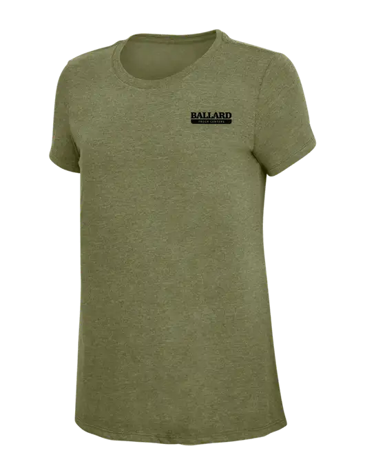 Womens Simply Soft Military Green Frost 4.5oz Poly/Combed Ring Spun Cotton T-Shirt
 w/Ballard Truck Centers Logo