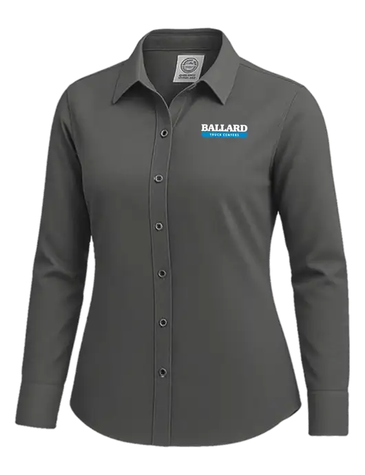 Brooks Brothers Womens Dark Grey Wrinkle-Free Stretch Nailhead Shirt w/Ballard Truck Centers Logo