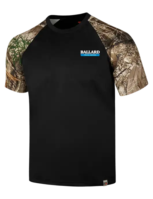 Russell Outdoors Black/Realtree Edge Camo Colorblock Performance T-Shirt w/Ballard Truck Centers Logo