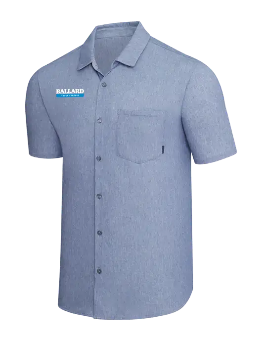 OGIO Slate Blue Heather Extend Short Sleeve Button Up Shirt w/Ballard Truck Centers Logo