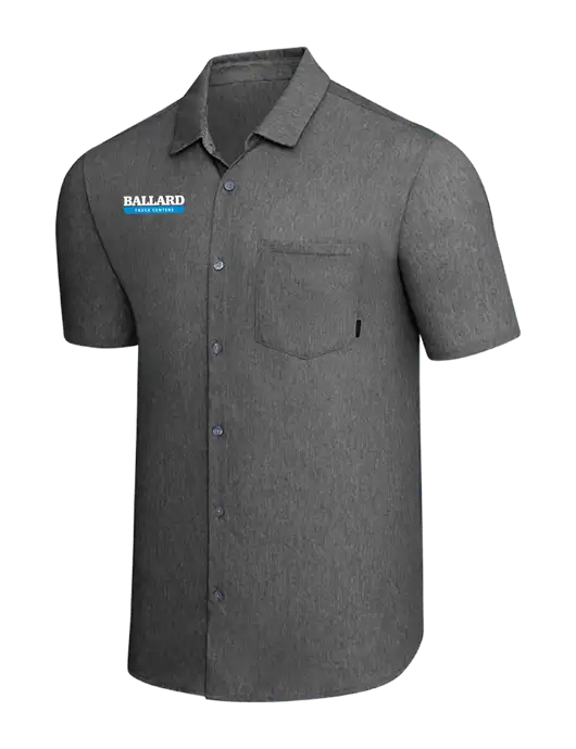 OGIO Dark Grey Heather Extend Short Sleeve Button Up Shirt w/Ballard Truck Centers Logo