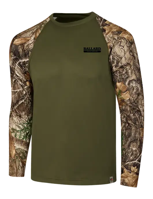 Russell Outdoors Olive/Realtree Edge Camo Colorblock Performance Long Sleeve T-Shirt w/Ballard Truck Centers Logo