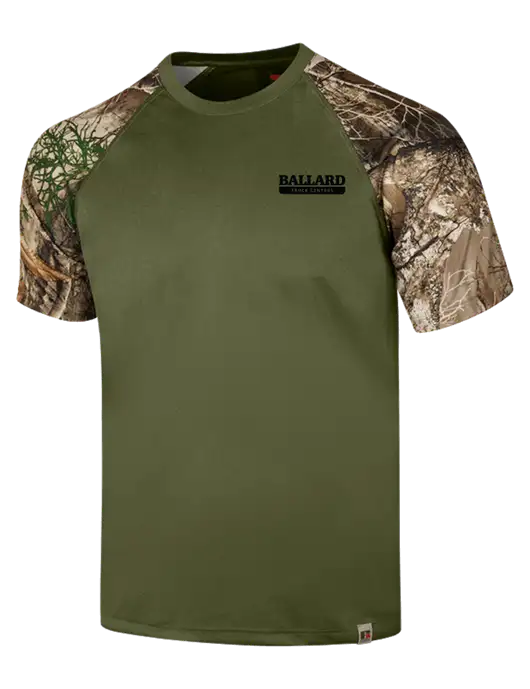 Russell Outdoors Olive/Realtree Edge Camo Colorblock Performance T-Shirt w/Ballard Truck Centers Logo