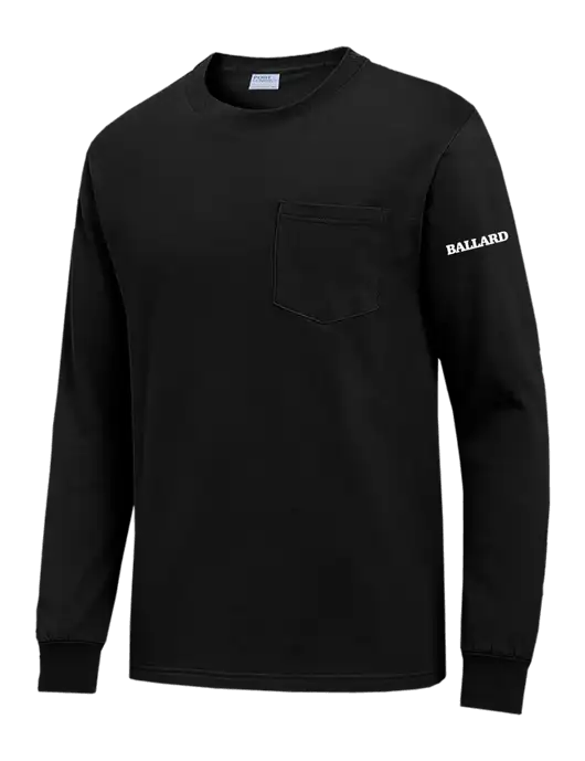 Black Long Sleeve Heavyweight 6.1 oz Pocket T-Shirt w/Ballard Logo