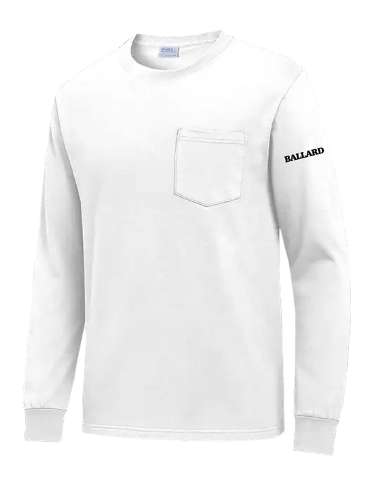 White Long Sleeve Heavyweight 6.1 oz Pocket T-Shirt w/Ballard Logo