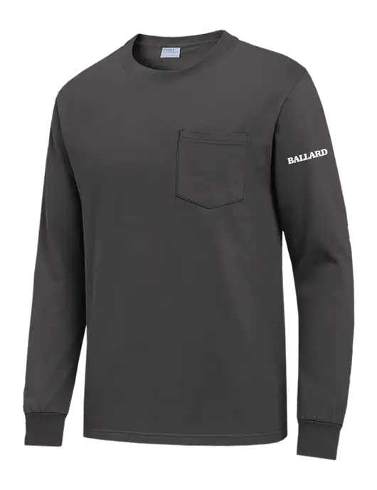 Charcoal Long Sleeve Heavyweight 6.1 oz Pocket T-Shirt w/Ballard Logo