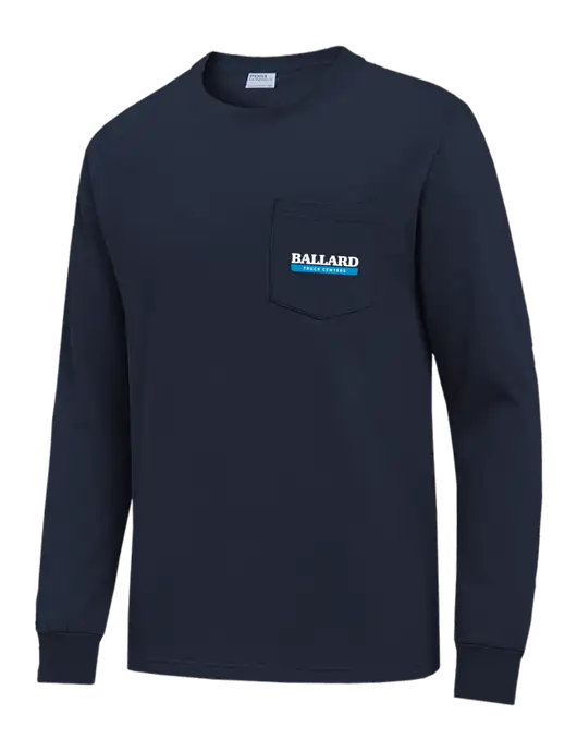 Navy Long Sleeve Heavyweight 6.1 oz Pocket T-Shirt w/Ballard Truck Centers Logo
