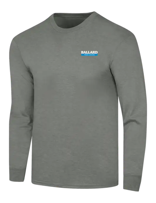 Simply Soft Long Sleeve Heathered Charcoal 4.5 oz, Poly/Combed Ring Spun Cotton T-Shirt w/Ballard Truck Centers Logo