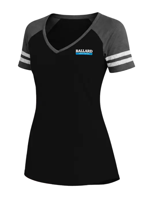 Womens Black/Charcoal Heather V-Neck Game Tee w/Ballard Truck Centers Logo