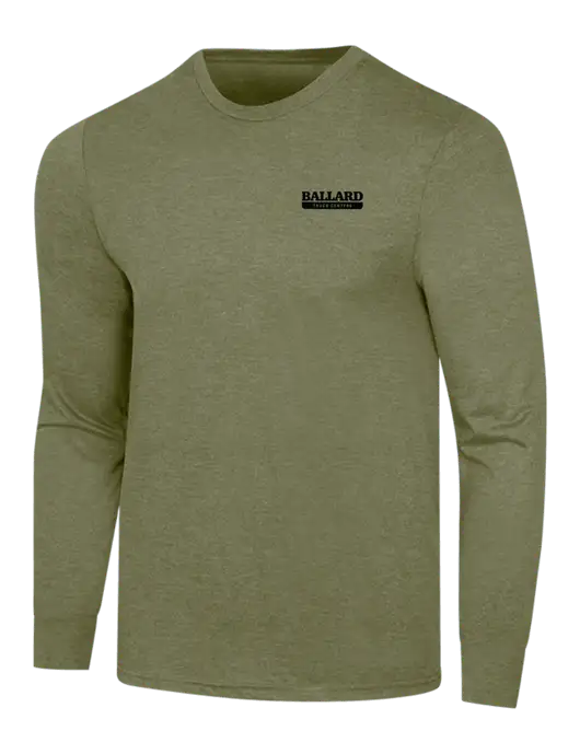 Simply Soft Long Sleeve Military Green Frost 4.5 oz, Poly/Combed Ring Spun Cotton T-Shirt w/Ballard Truck Centers Logo