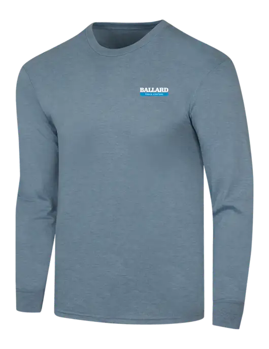 Simply Soft Long Sleeve Slate Blue Heather 4.5 oz, Poly/Combed Ring Spun Cotton T-Shirt w/Ballard Truck Centers Logo