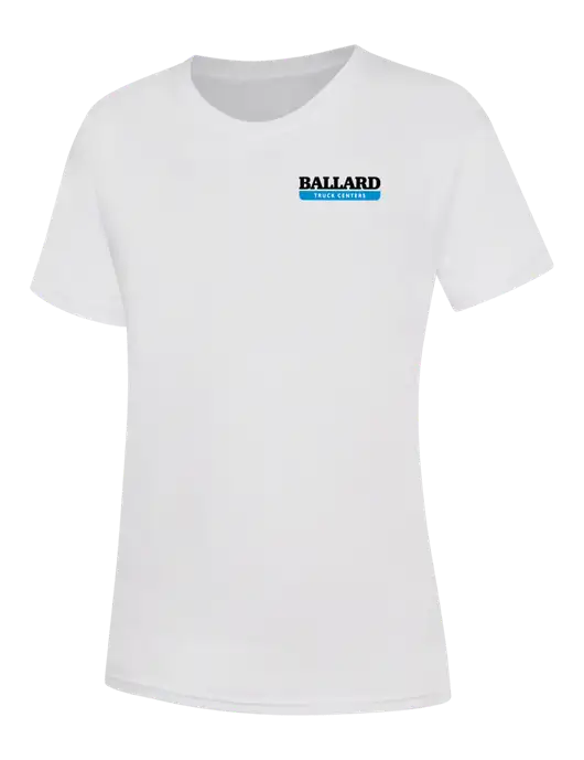 Womens White Core Blend Tee w/Ballard Truck Centers Logo