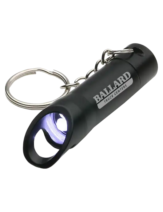 Black Pocket LED Flashlight with Bottle Opener & Keychain w/Ballard Truck Centers Logo
