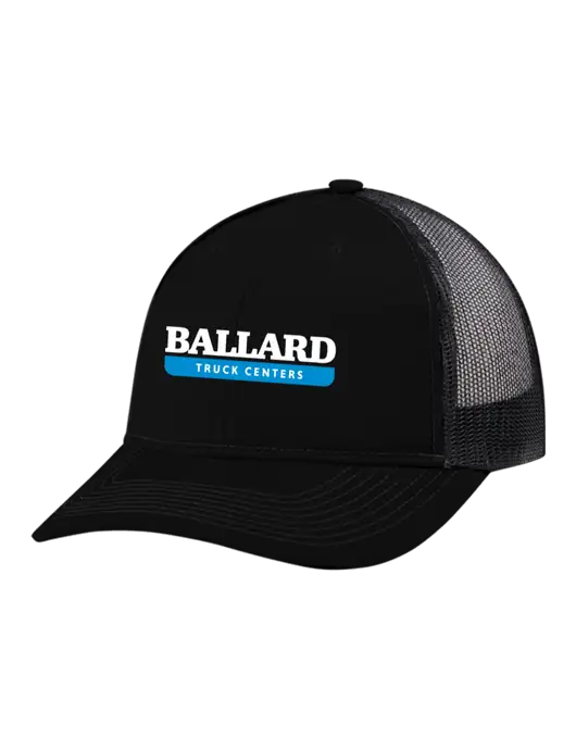 Snapback Ponytail Trucker Cap Black w/Black Mesh w/Ballard Truck Centers Logo