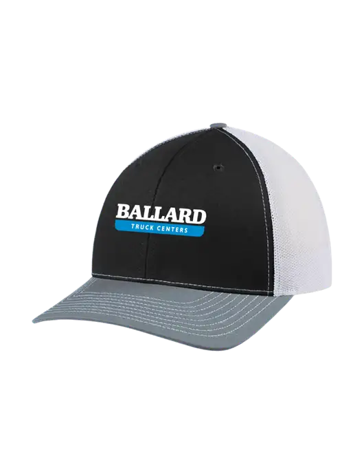 Richardson Adjustable Snapback Original 112 Trucker Cap Black/Light Heather Grey/White Mesh w/Ballard Truck Centers Logo