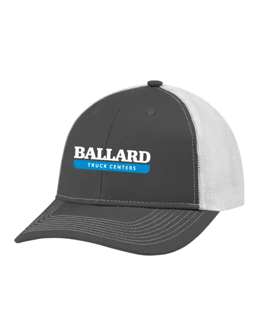 Snapback Ponytail Trucker Cap Dark Grey w/White Mesh w/Ballard Truck Centers Logo