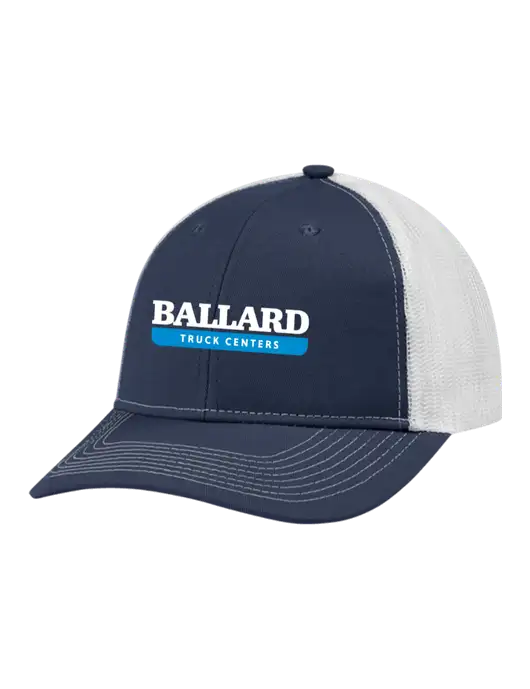 Snapback Ponytail Trucker Cap Navy w/White Mesh w/Ballard Truck Centers Logo