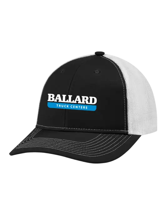 Snapback Ponytail Trucker Cap Black w/White Mesh w/Ballard Truck Centers Logo
