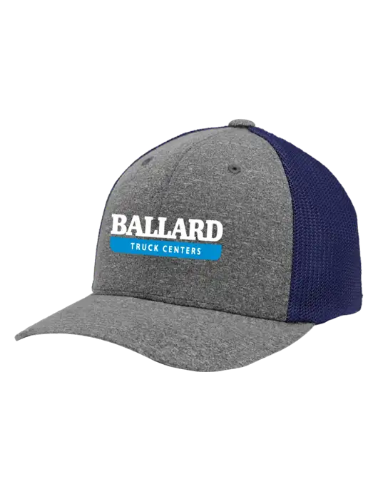 Flexfit Navy/Medium Grey Heather Melange Mesh Back Trucker Cap w/Ballard Truck Centers Logo